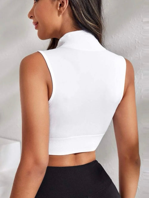 Top fitness cu fermoar Zippo, alb, negru