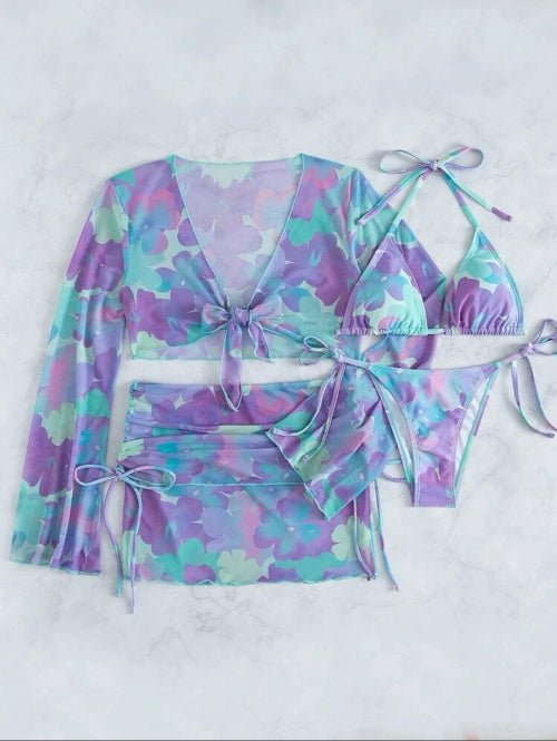 Costum de baie din 4 piese Floral