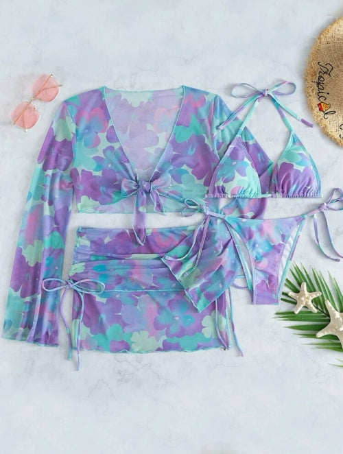 Costum de baie din 4 piese Floral