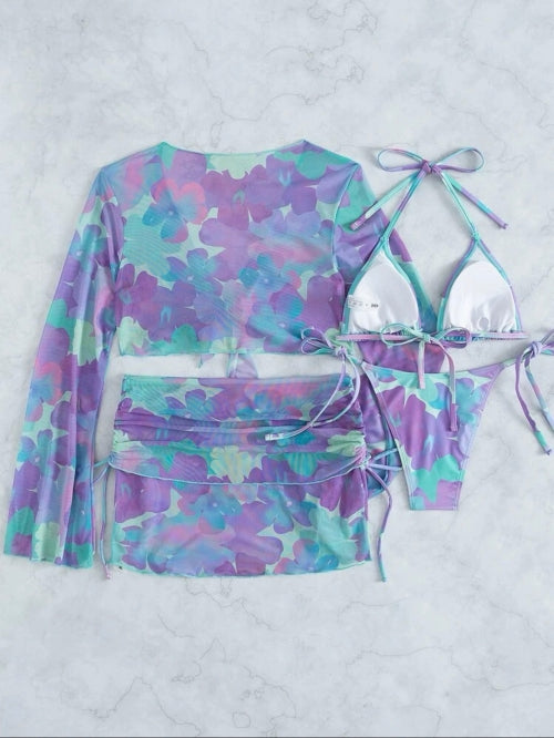 Costum de baie din 4 piese Floral