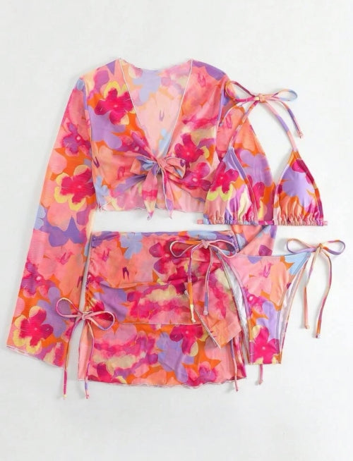 Costum de baie din 4 piese Floral