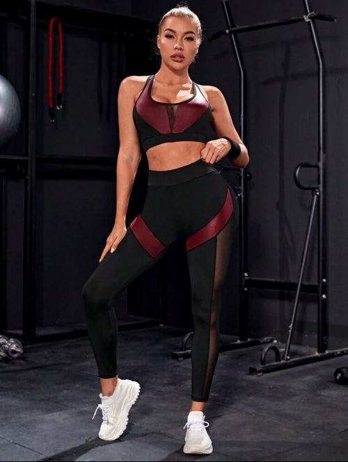Compleu fitness Contrast Mesh Bordo