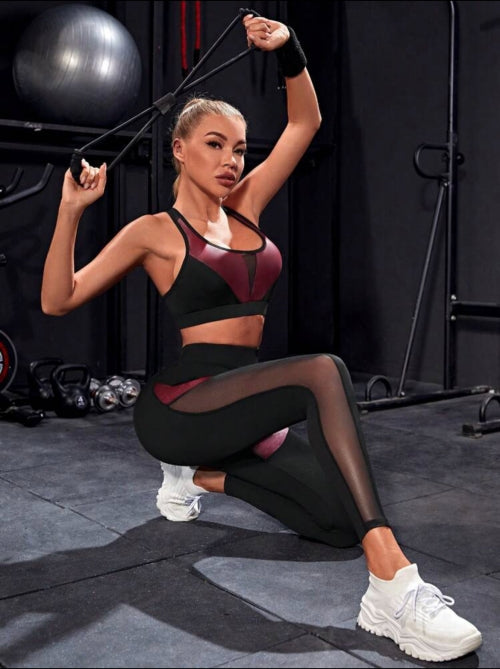 Compleu fitness Contrast Mesh Bordo