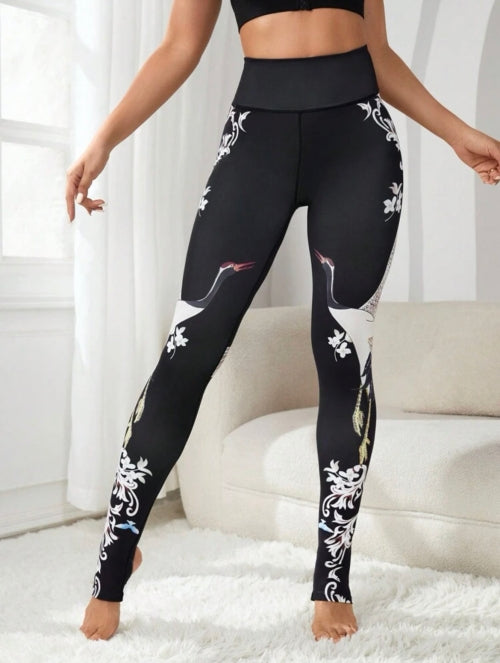 Colanti negri cu imprimeu Yoga