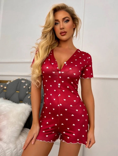 Pijama tip salopeta cu inimioare Heart