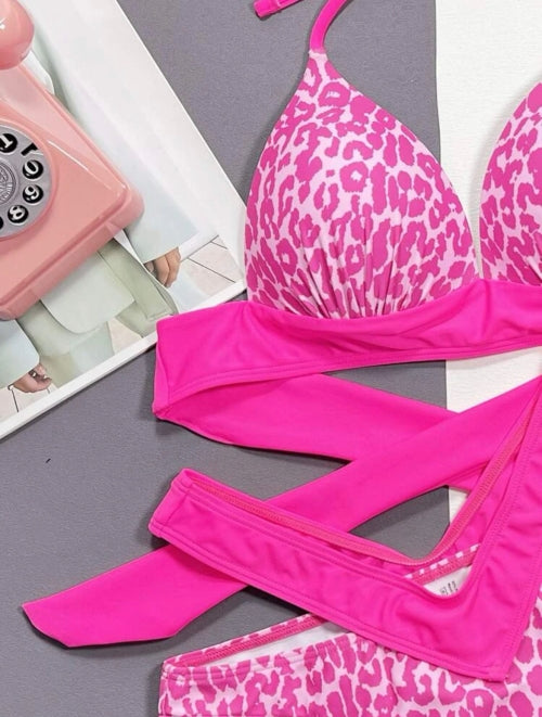 Costum de baie 2 piese Pink Leopard