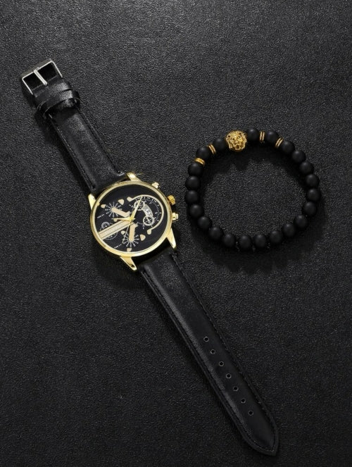 Ceas și brățară bărbați Black