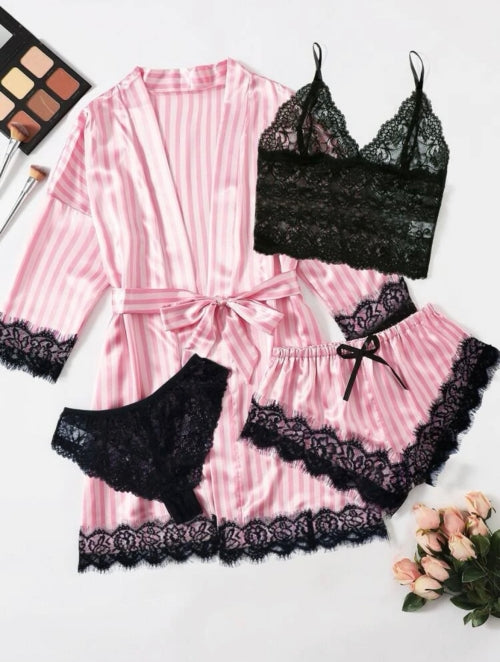 Set pijama 4 piese Victoria, pink