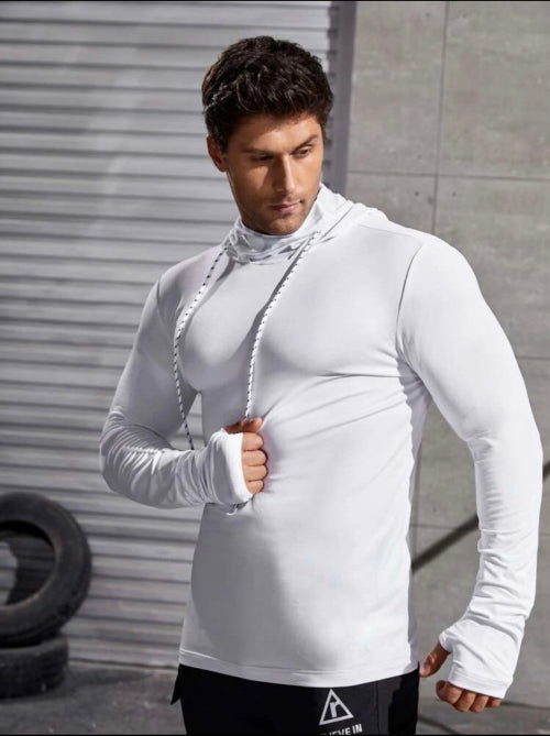 Bluză cu glugă fitness bărbați Astro, alb, negru