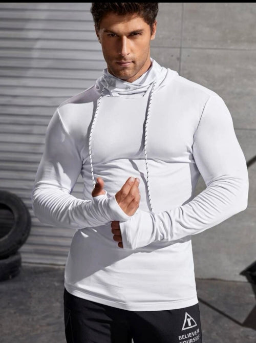 Bluză cu glugă fitness bărbați Astro, alb, negru