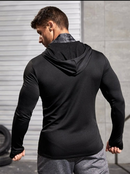 Bluză cu glugă fitness bărbați Astro, alb, negru