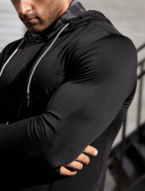 Bluză cu glugă fitness bărbați Astro, alb, negru