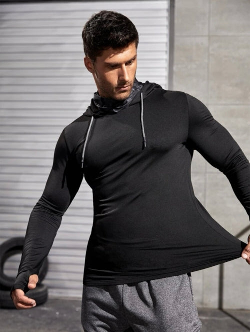 Bluză cu glugă fitness bărbați Astro, alb, negru