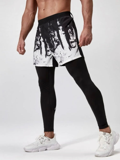 Pantaloni scurți cu leggings bărbați 2in1 Black&White