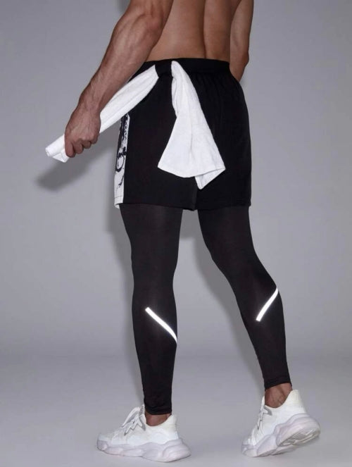 Pantaloni scurți cu leggings bărbați 2in1 Black&White