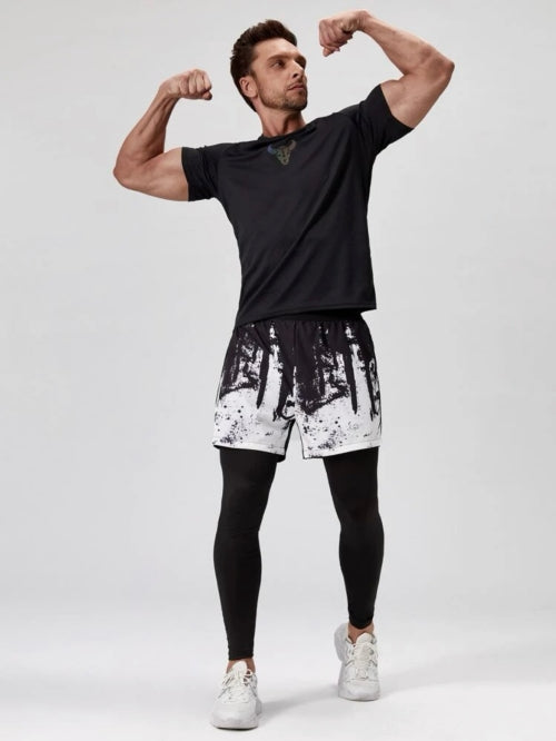 Pantaloni scurți cu leggings bărbați 2in1 Black&White
