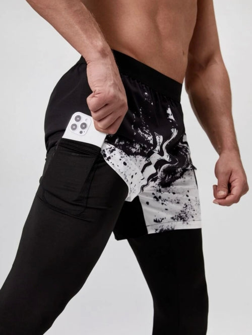 Pantaloni scurți cu leggings bărbați 2in1 Black&White