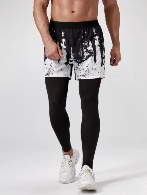 Pantaloni scurți cu leggings bărbați 2in1 Black&White