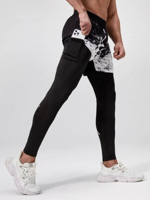 Pantaloni scurți cu leggings bărbați 2in1 Black&White