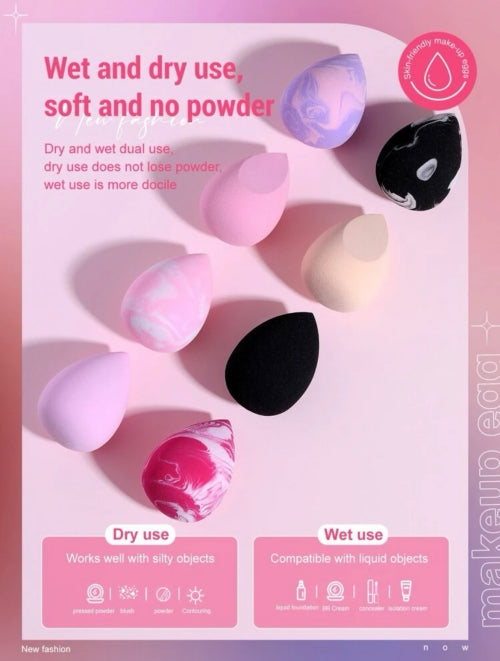 Bureți pentru machiaj Egg, 8 bureți colorați