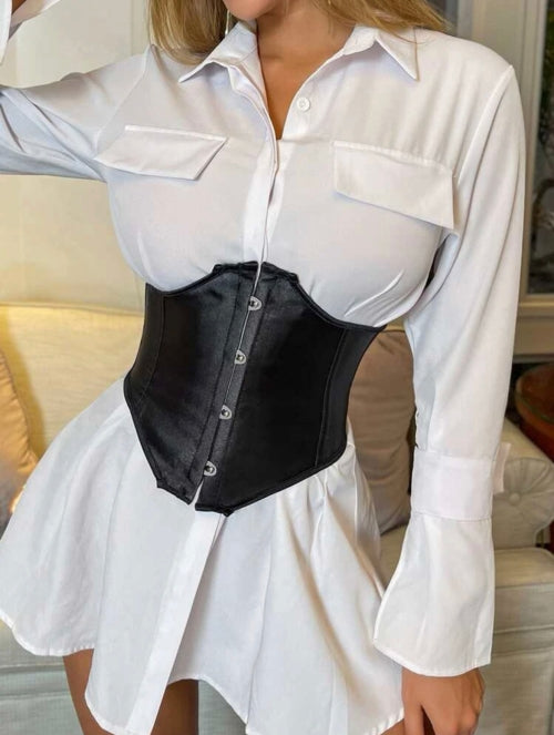Corset din Satin Musette, negru, maro