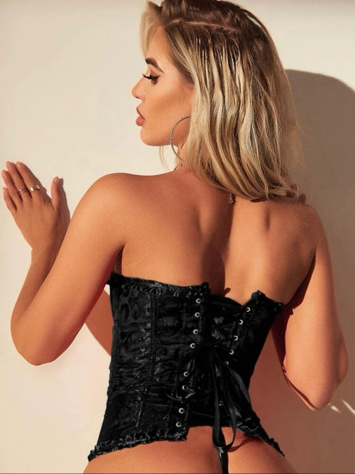 Corset satinat Amouge, negru roșu, verde