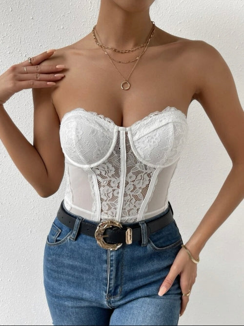 Body elagant Lace, negru, alb