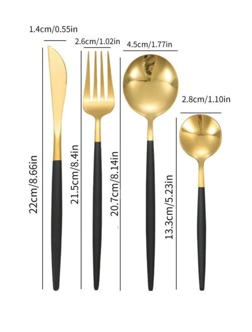 Set 4 tacâmuri oțel inoxidabil Golden Black