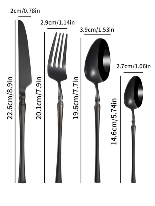 Set 4 tacâmuri oțel inoxidabil Classic, auriu, negru