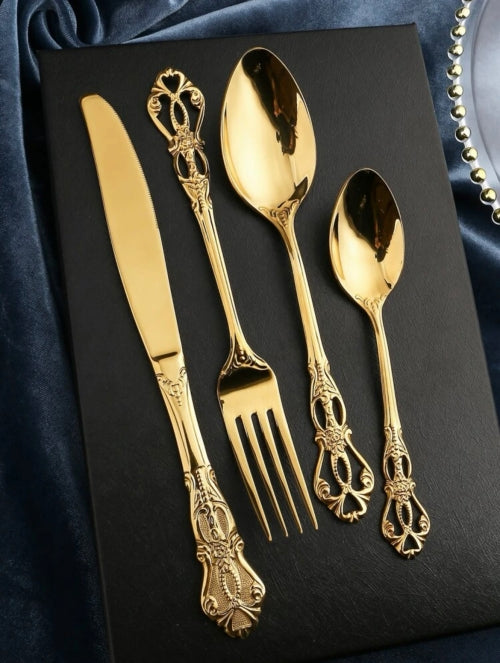 Set 4 tacâmuri oțel inoxidabil Vintaje, auriu