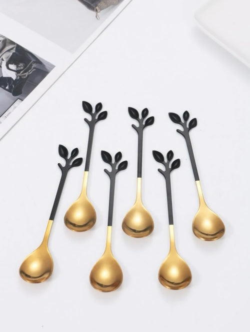 Set 6x lingurițe Minimalist, aurii, negre