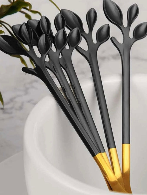 Set 6x lingurițe Minimalist, aurii, negre