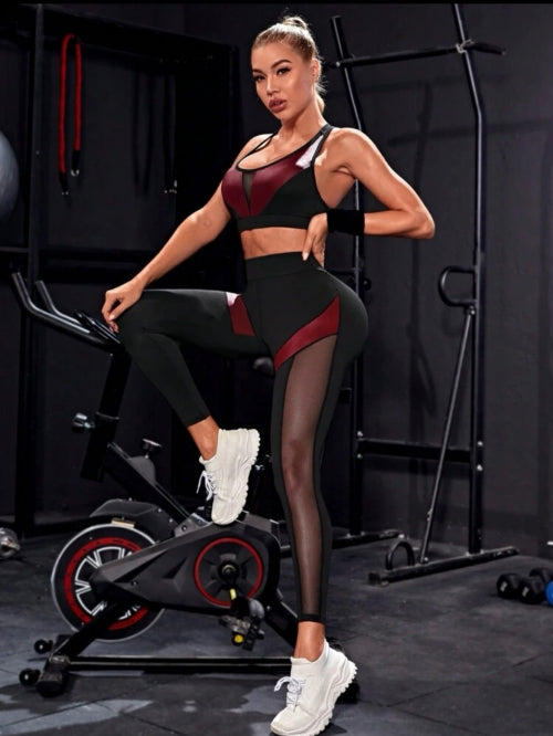 Compleu fitness Contrast Mesh Bordo