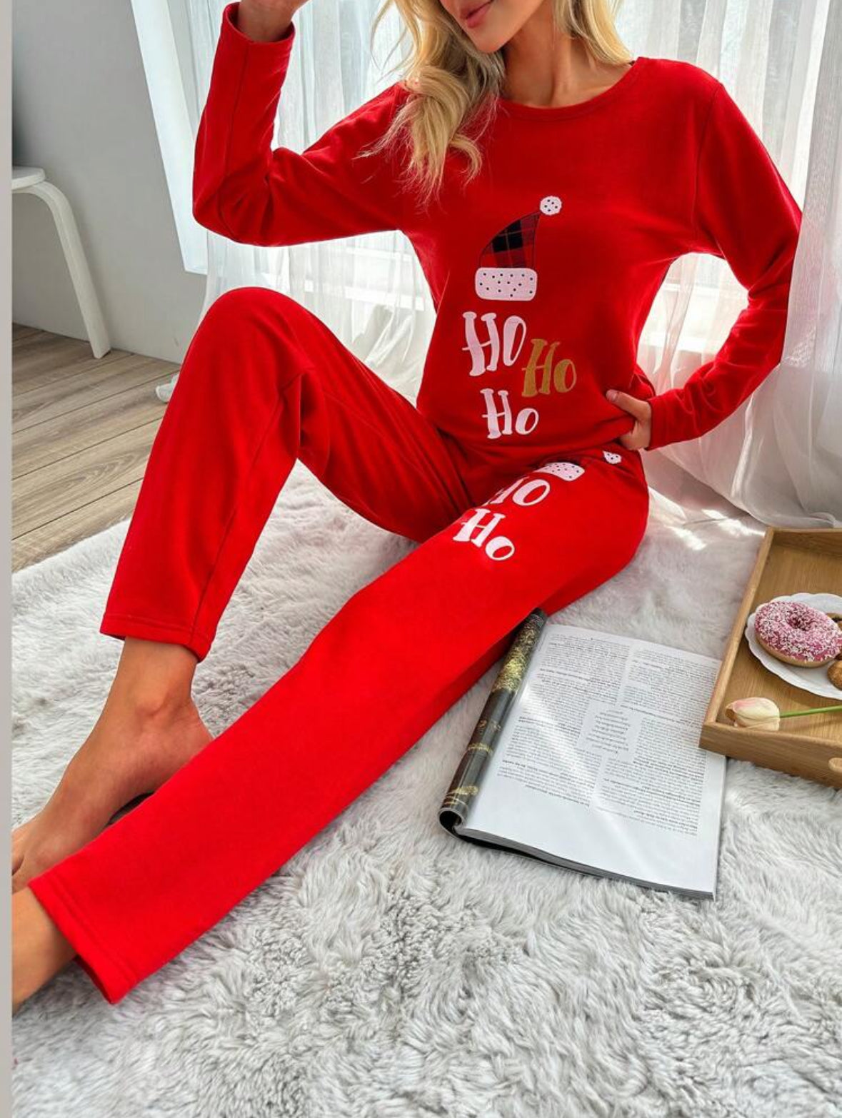 Pijama 2 piese roșie HOHOHO