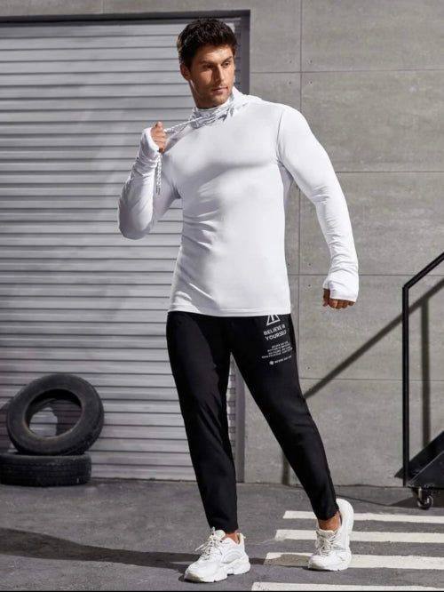 Bluză cu glugă fitness bărbați Astro, alb, negru
