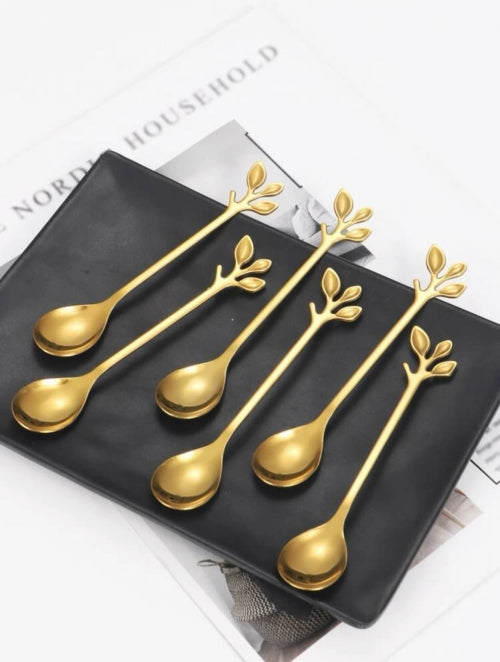 Set 6x lingurițe Minimalist, aurii, negre